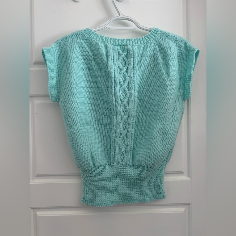 Vintage HandKnit Sweater Vest Tank Cable Knit Turquoise Blue Sleeveless Size S M - Picture 6 of 6